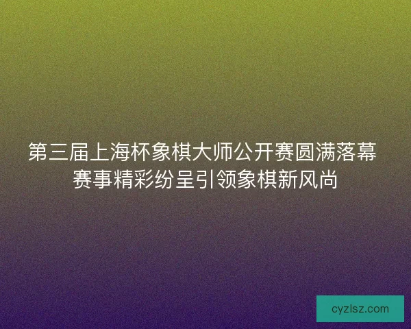 第三届上海杯象棋大师公开赛圆满落幕 赛事精彩纷呈引领象棋新风尚