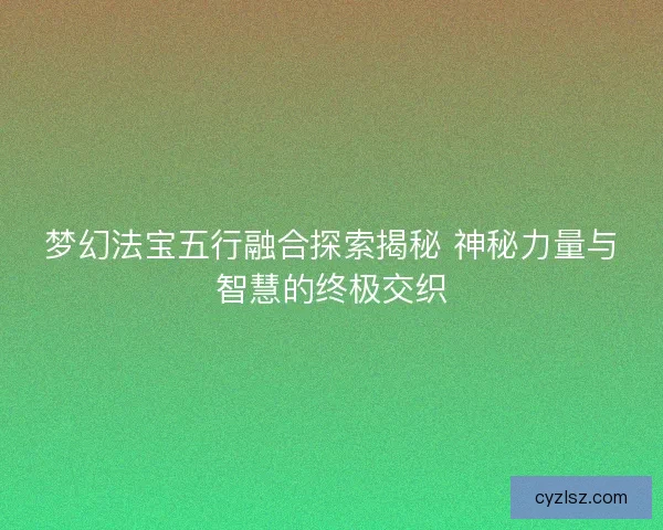 梦幻法宝五行融合探索揭秘 神秘力量与智慧的终极交织